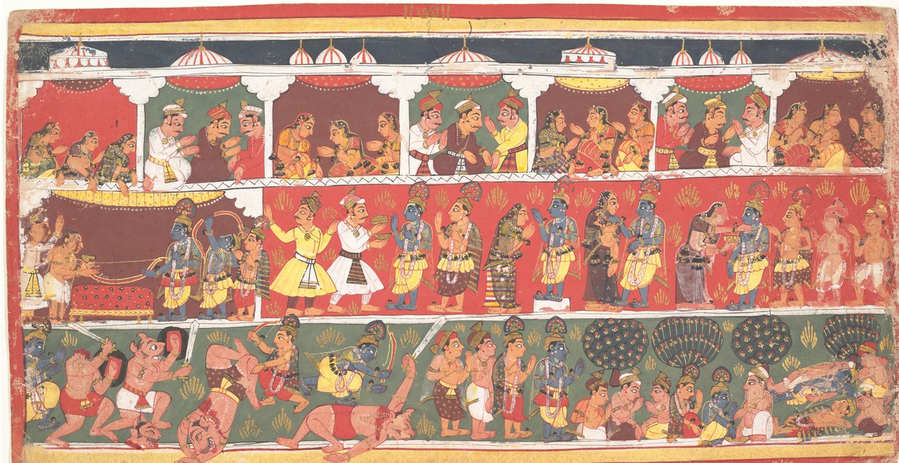Møter i Mathura: Side fra en spredt Bhagavata Purana..., ca. 1700. av Unbekannt