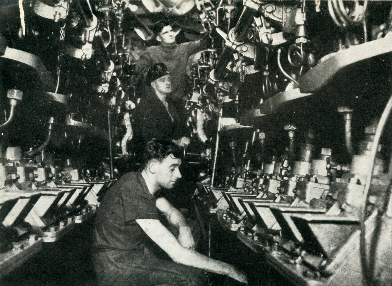 Maskinrom til en britisk ubåt, andre verdenskrig, 1945. av Unbekannt