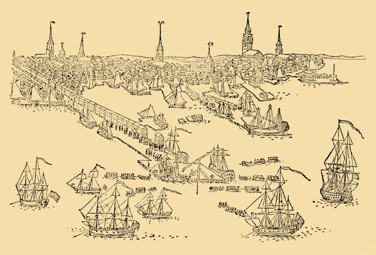 Engelske krigsskip i Boston hvor tefesten fant sted i 1768, c1930. av Unbekannt