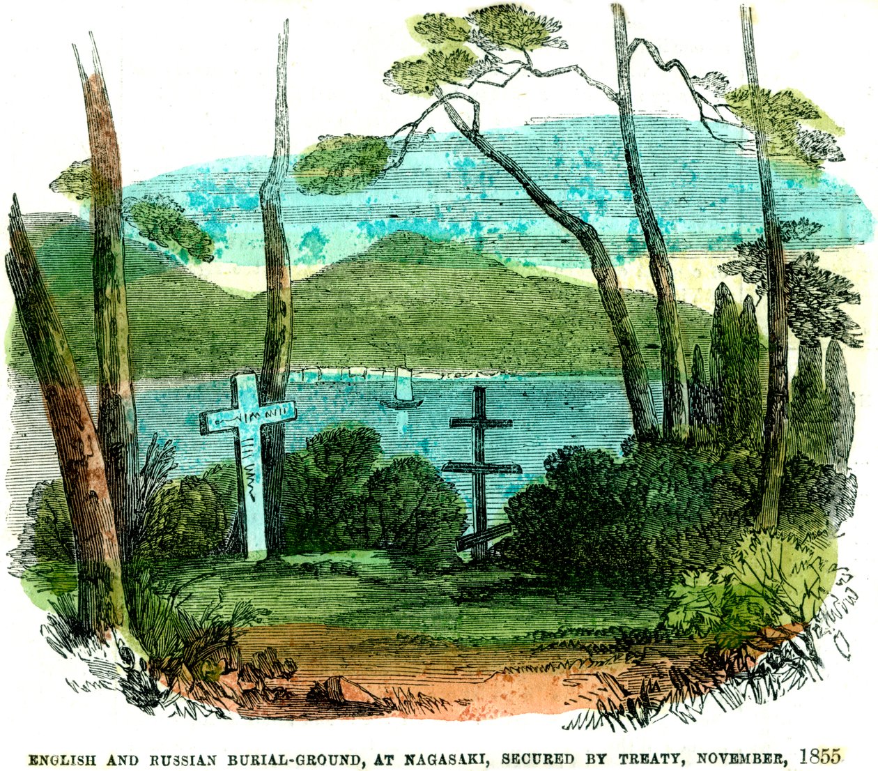 Engelsk og russisk gravplass, i Nagasaki, sikret ved traktat, november 1855, 1856 av Unbekannt