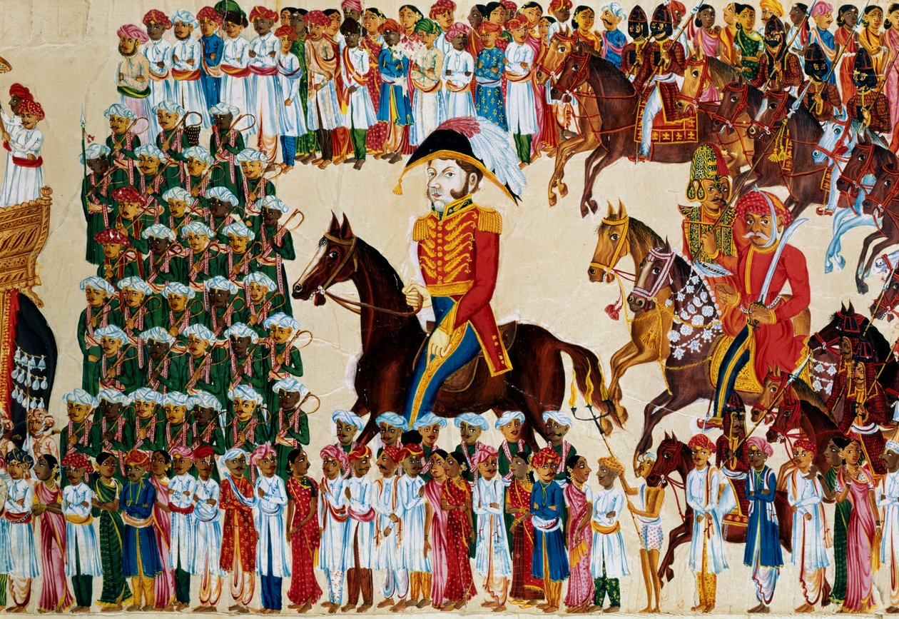 Engelsk grandee av East India Company ridende i en indisk prosesjon, 1825-1830 av Unbekannt