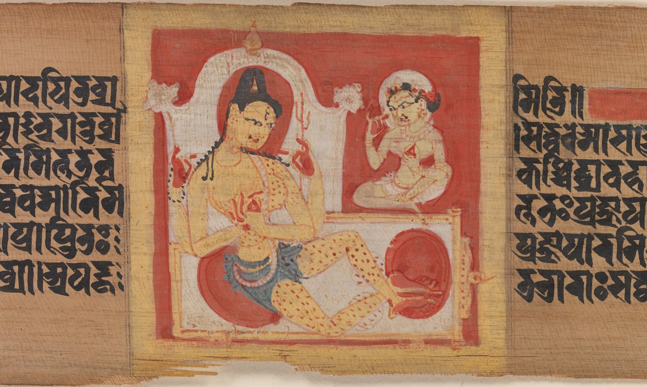 Tronet firearmet Bodhisattva, blad fra...Pancavimsatisahasrika Prajnaparamita..., ca. 1090. av Unbekannt