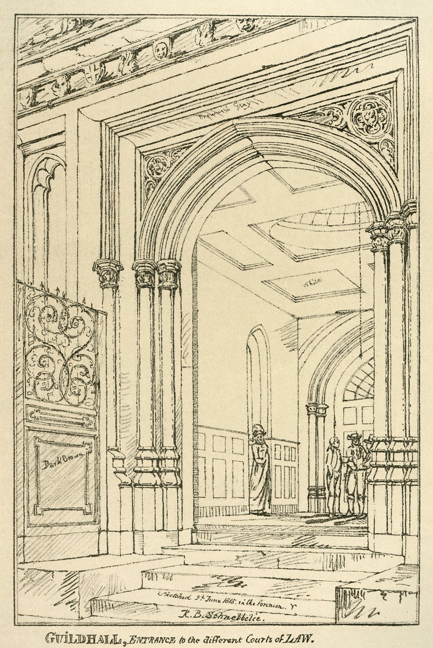 Inngang til de forskjellige domstolene, Guildhall, London, juni 1815 1886 av Unbekannt