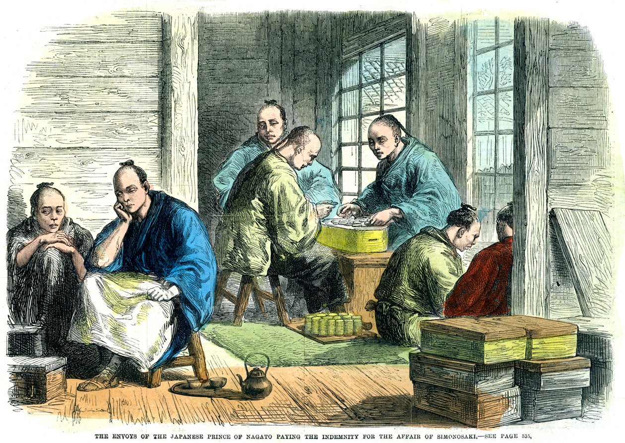 Utsendinger fra den japanske prinsen av Nagato som betalte erstatningen for Simonosaki-saken, 1865 av Unbekannt