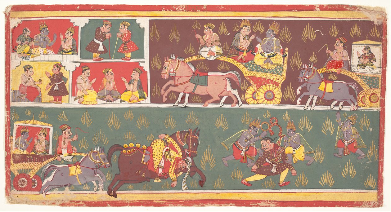 Episoder fra Krishnas liv: Folio fra en Bhagavata Purana Ancient Stories of Lord Vishnu, c1700. av Unbekannt