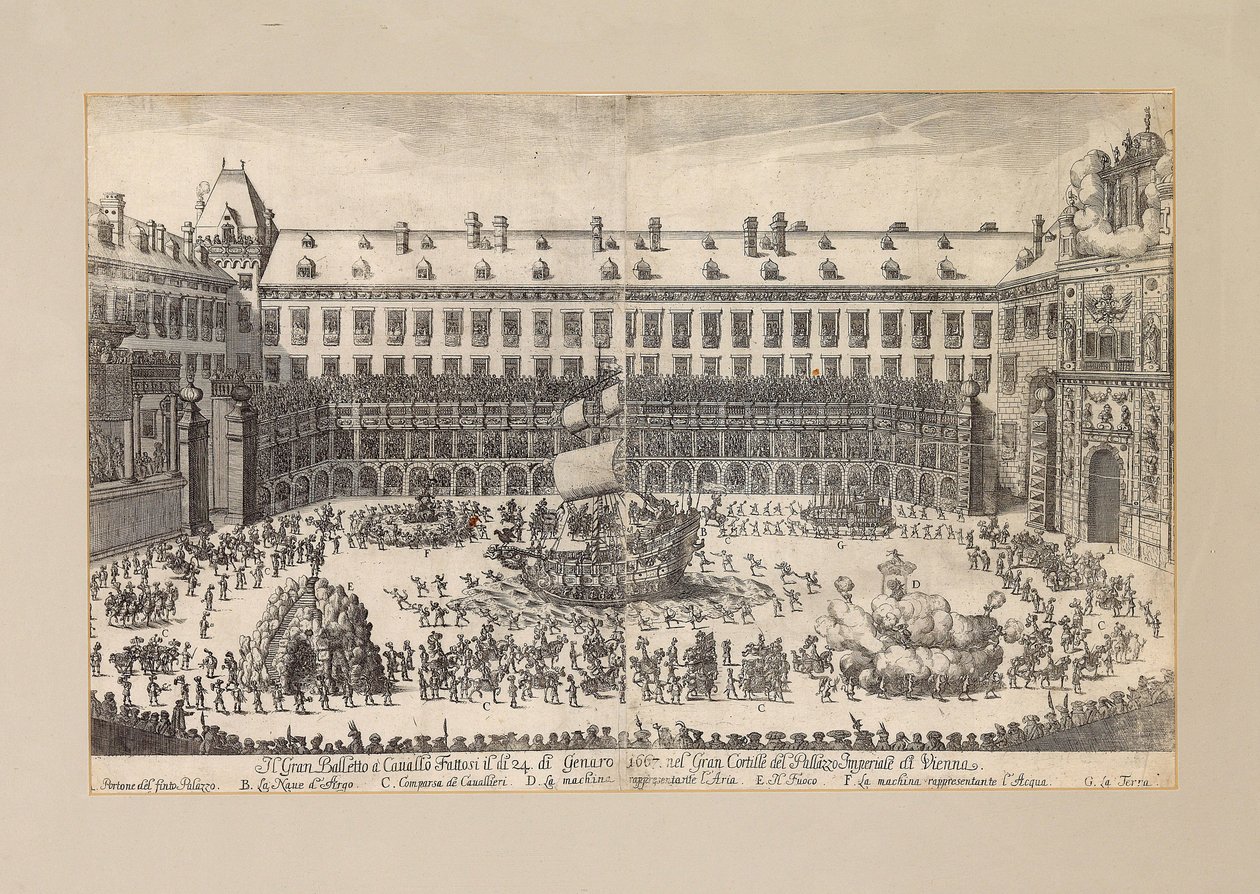 Rideballett på gårdsplassen til Wien Hofburg ..., 1667. av Unbekannt