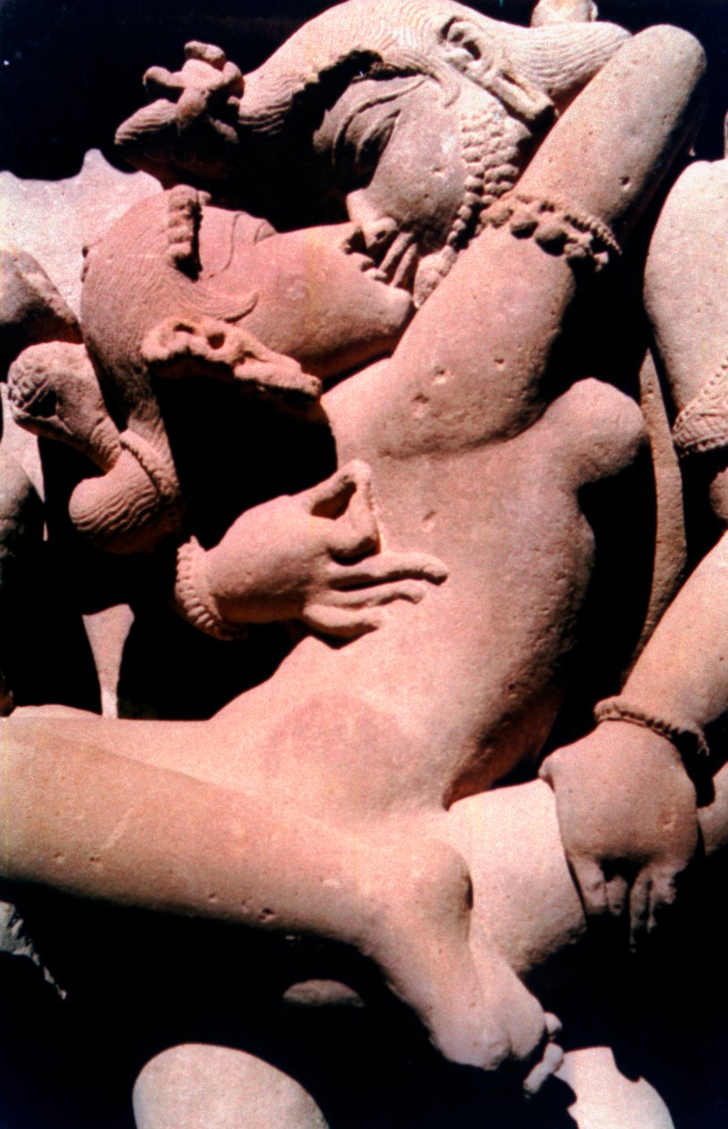 Erotisk skulptur, hinduistisk tempel, Khajuraho, India, 950 - 1050 av Unbekannt