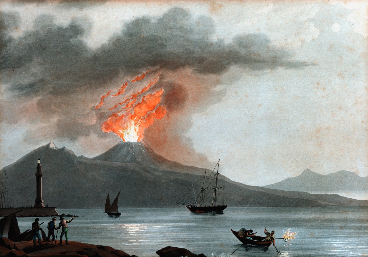 Vesuvs utbrudd, Italia, ca 1815 av Unbekannt