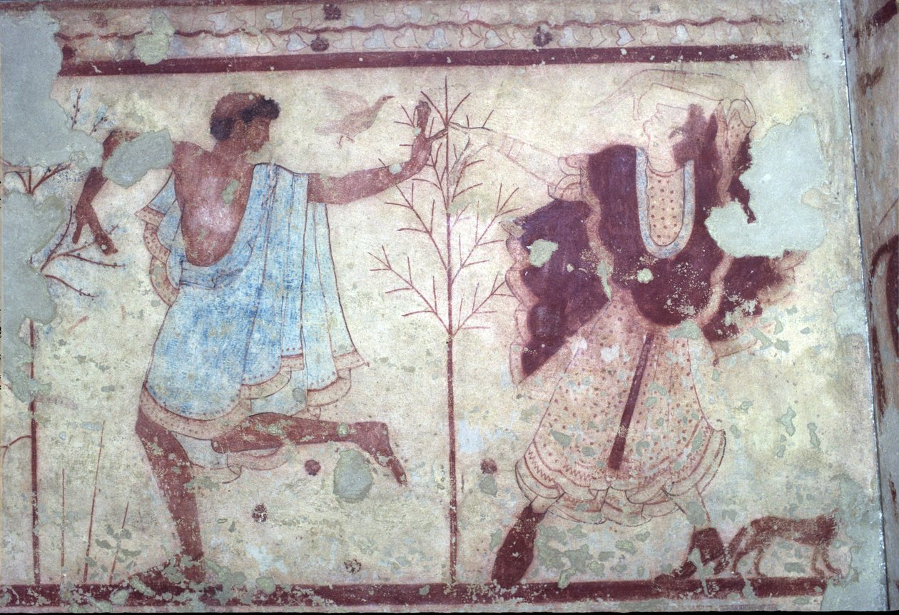Etruskisk, Triclinio-graven, bankettscene, 470 f.Kr. Tarquinia, Italia. av Unbekannt