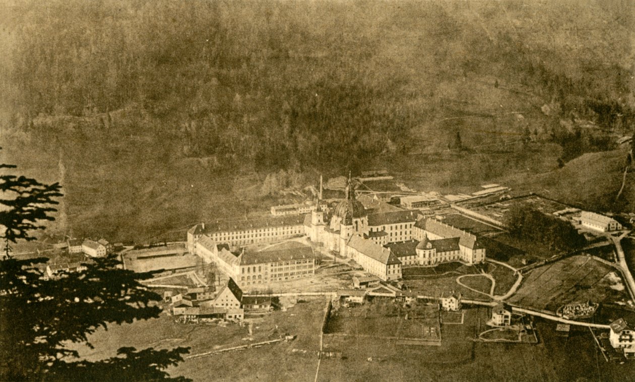 Ettal Abbey fra nordskråningen, Bayern, Tyskland, c1922. av Unbekannt