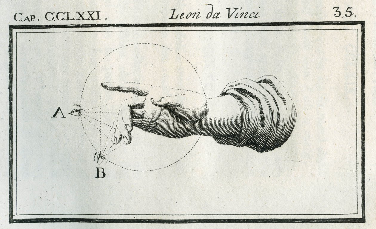 Etude om oppfatningen av fingrene til en hånd i bevegelse. Gravering fra "" Treat of Painting "" av Leonardo da Vinci (Leonard de Vinci) (1452-1519). "" Avhandling om maleri av Lionardo da Vinci, "" "Milan, Typo av Unbekannt