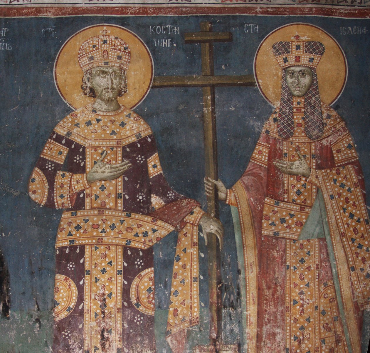 Korsets opphøyelse. De hellige Konstantin den store og Helena, 1321-1322 av Unbekannt