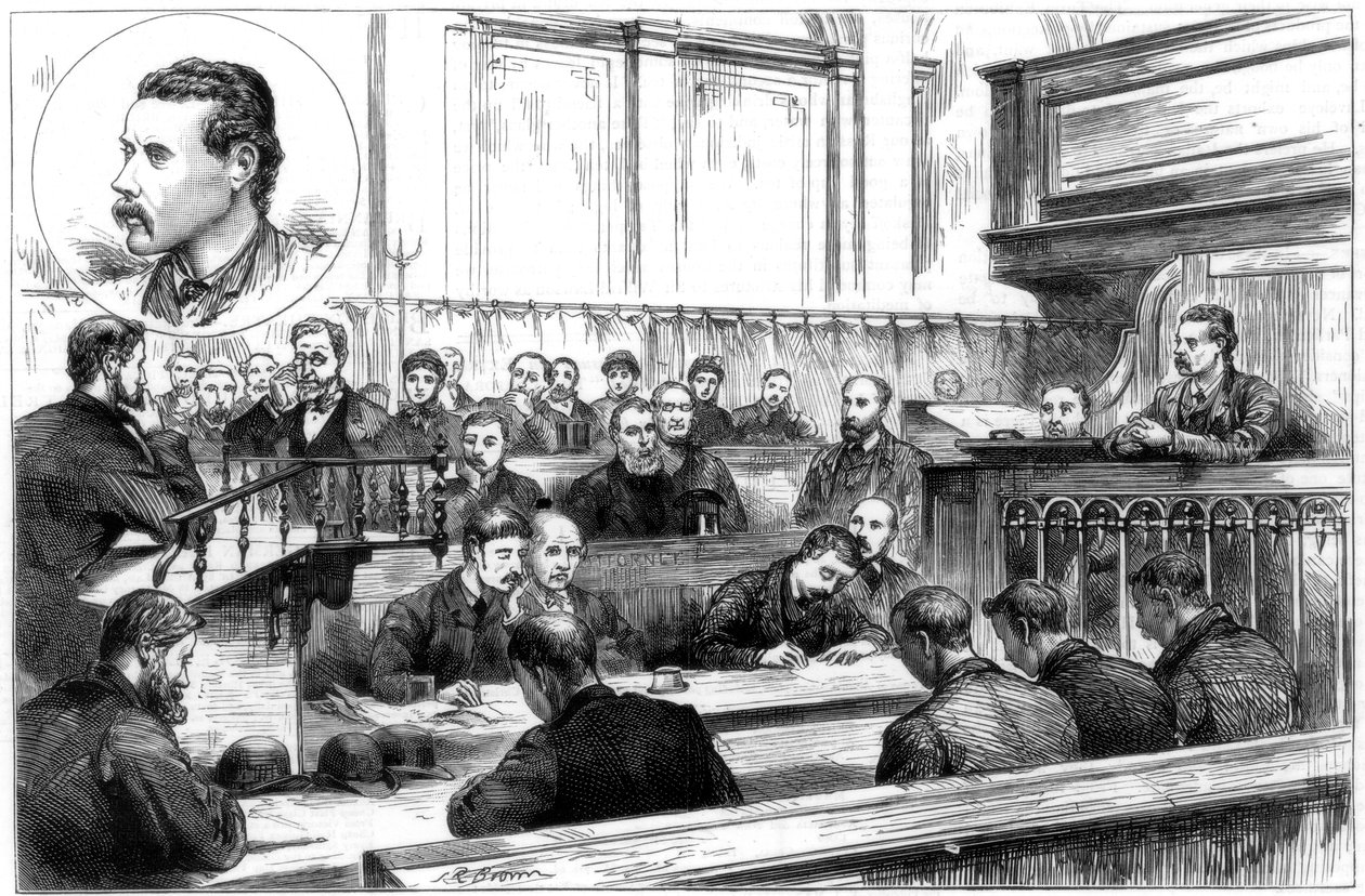 Undersøkelse av John F Egan ved Birmingham politidomstol, dynamittplotten, 1884 av Unbekannt