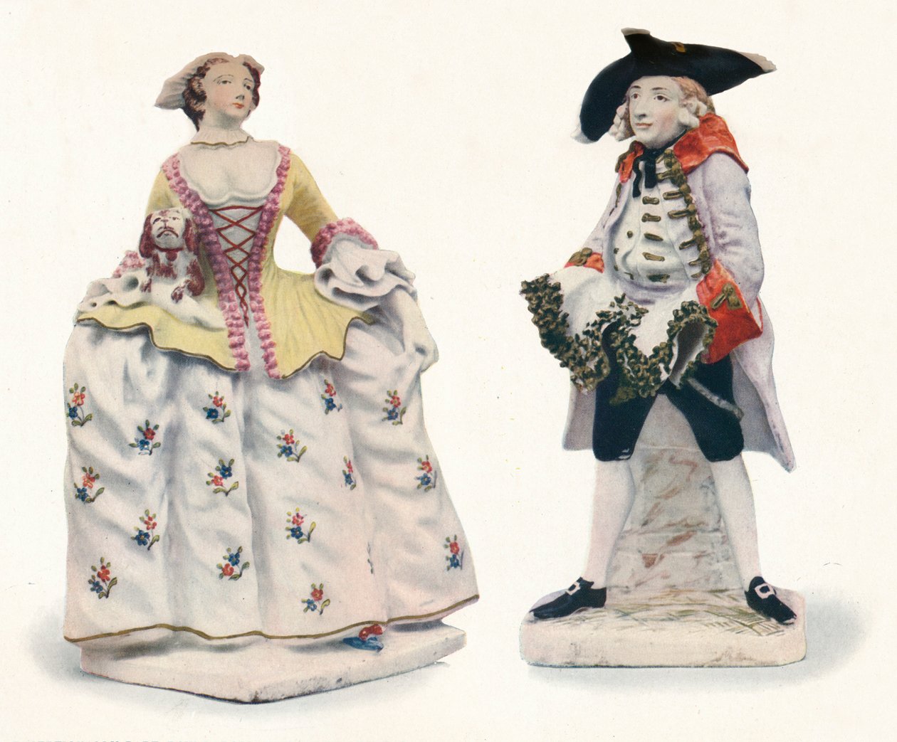 Eksepsjonelt sjeldne figurer av sløyfeporselen dekorert i farger, c1750 av Unbekannt