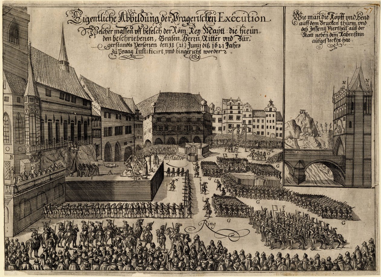 Henrettelse av 27 protestantiske ledere på Gamlebytorget i Praha 21. juni 1621, 1621 av Unbekannt