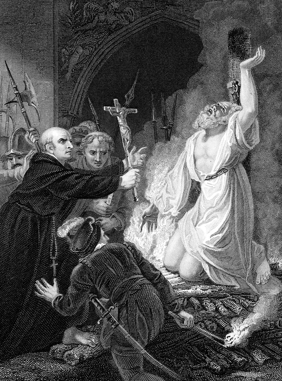 Henrettelse av Thomas Cranmer, erkebiskop av Canterbury, Oxford, 1556 midten av 1800-tallet av Unbekannt