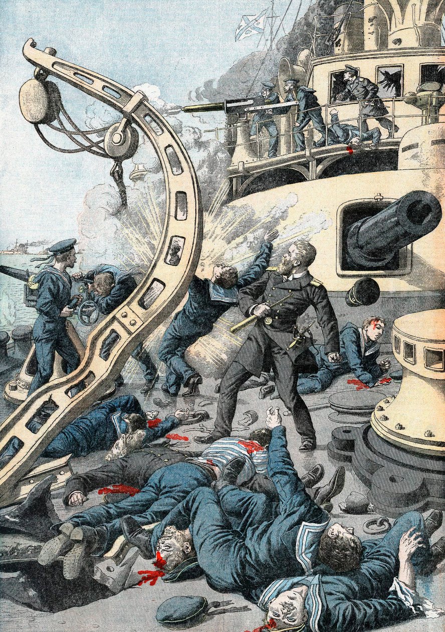 Eksplosjon på et russisk krigsskip, russisk-japansk krig, 1904-5 av Unbekannt