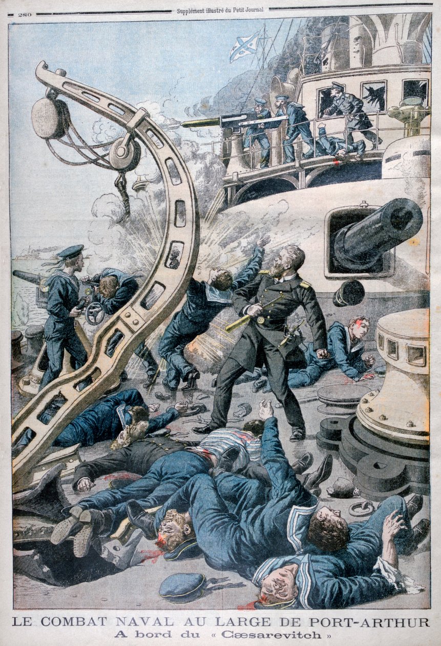 Eksplosjon om bord på det russiske slagskipet Tsesarevich, slaget ved det gule hav, 10. august 1904 av Unbekannt