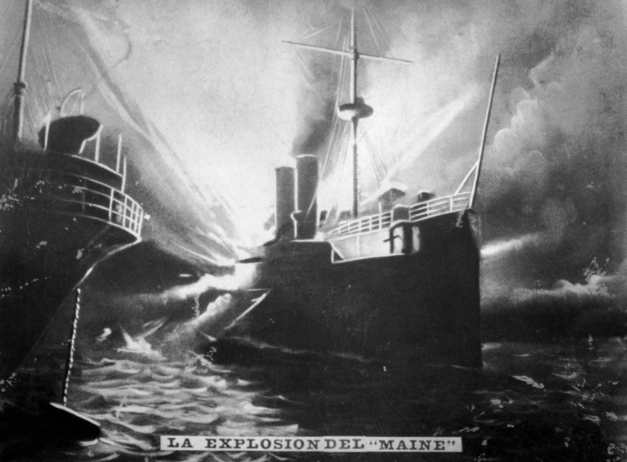 Eksplosjon på SS Maine, 1898, c1910 av Unbekannt