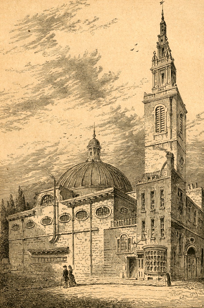 Eksteriør av St. Stephens, Walbrook, i 1700, 1897. av Unbekannt