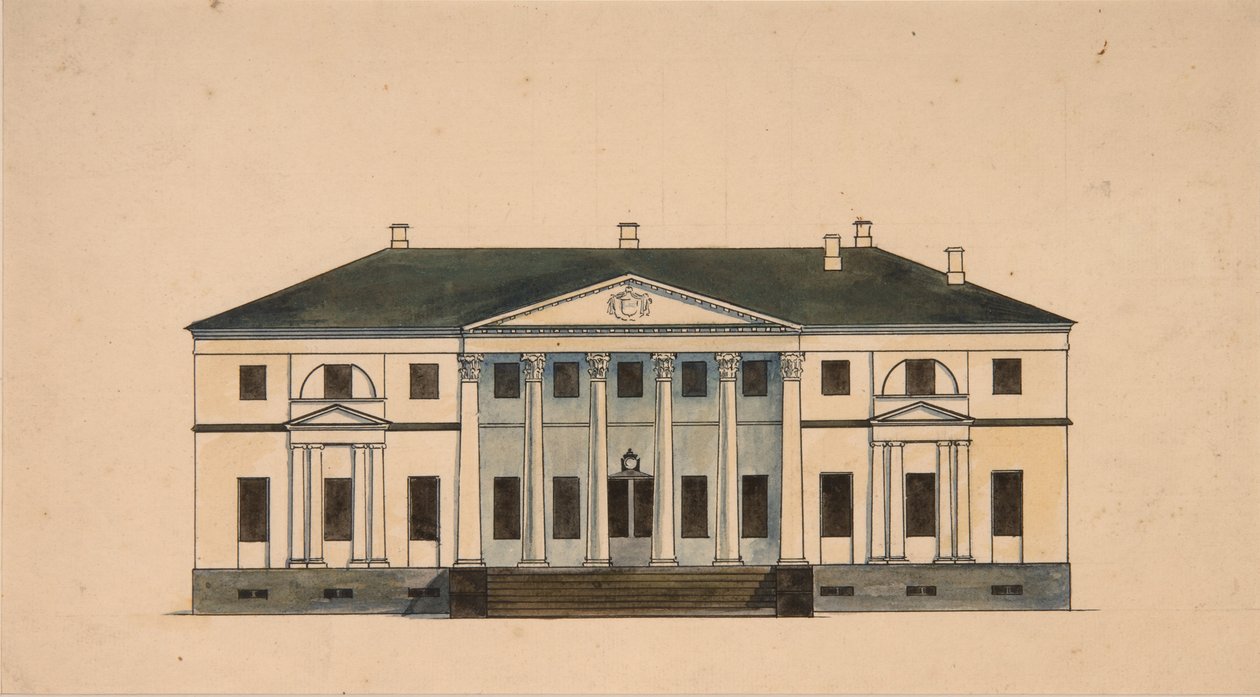 Fasade på huset i Golitsyn Petrovo-Dalneye Estate, første kvartal av 1800-tallet. av Unbekannt