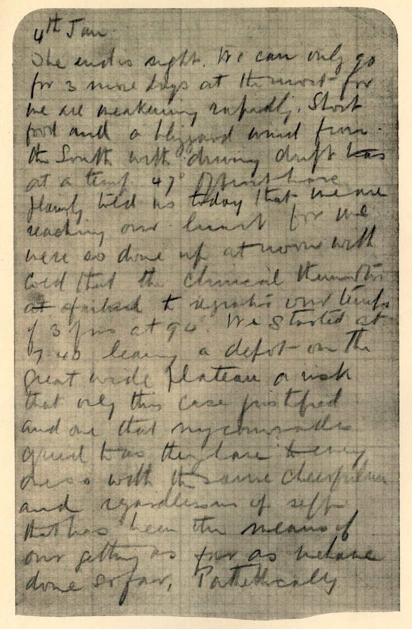 Faksimile av Page of Shackletons Diary, 4. januar 1909 av Unbekannt