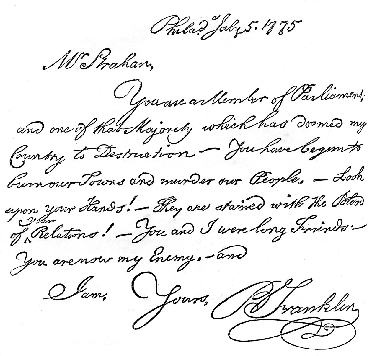 Faksimile av et brev fra Benjamin Franklin til Mr Strahan, 1775 c1880 av Unbekannt