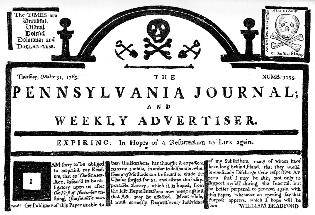Faksimile av Pennsylvania Journal on the Stamp Act, 1765 c1880 av Unbekannt