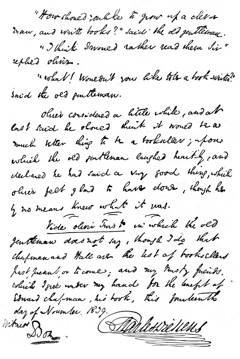 Faksimile av inskripsjonen i en kopi av The Pickwick Papers, 1839 1912 av Unbekannt