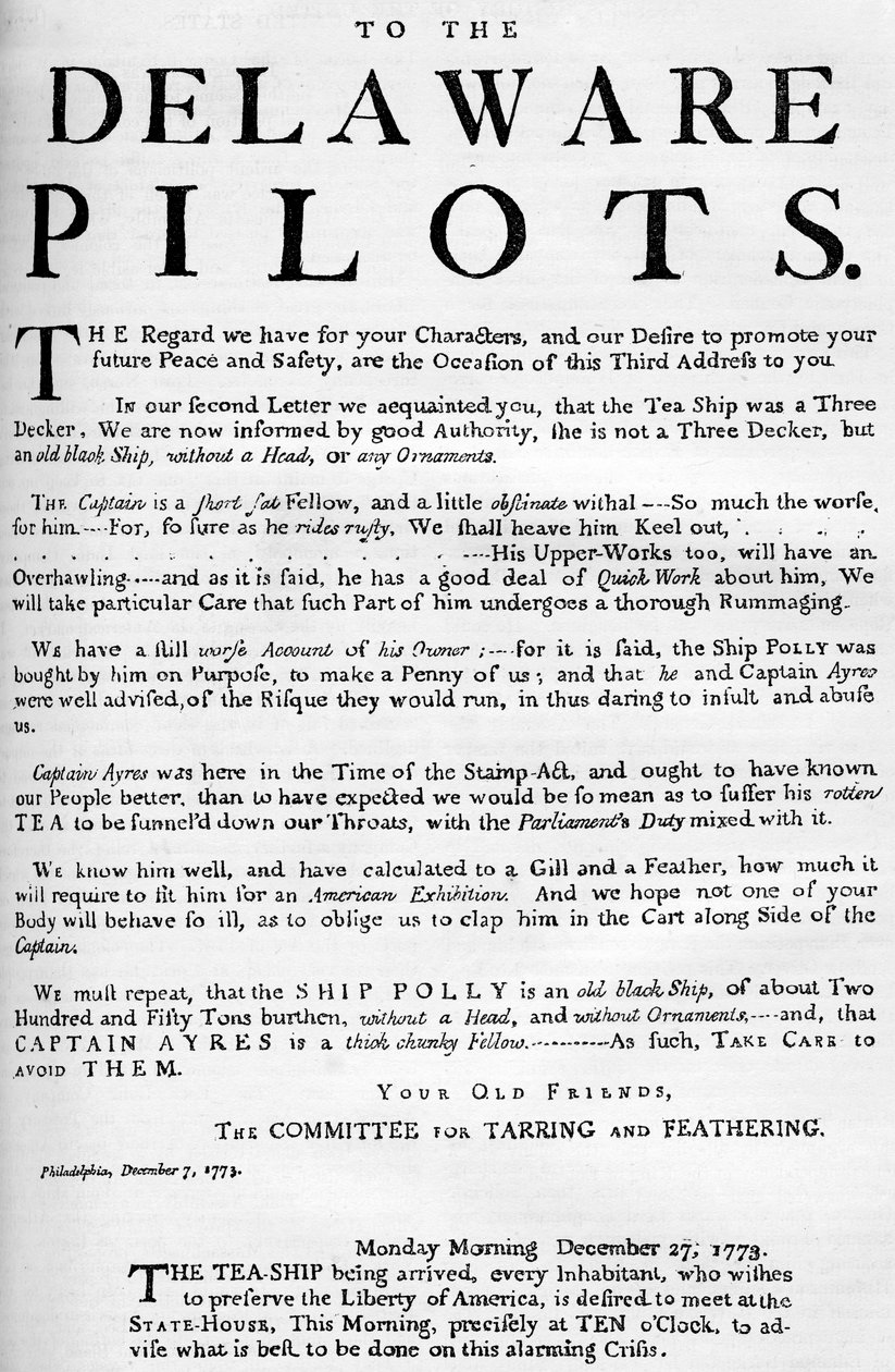 Faksimile av proklamasjonen om teskipet, 1773 c1880 av Unbekannt