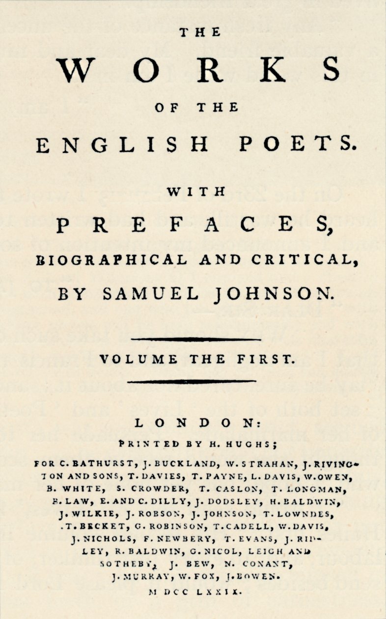 Faksimile-tittelside til den første utgaven av The Works of the English Poets, som inneholder Johnsons av Unbekannt
