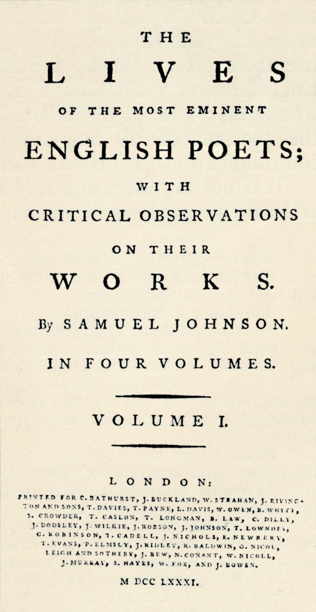 Faksimile-tittelside redusert av Johnsons Lives of the Poets - som gjenutgitt i egen form. T av Unbekannt