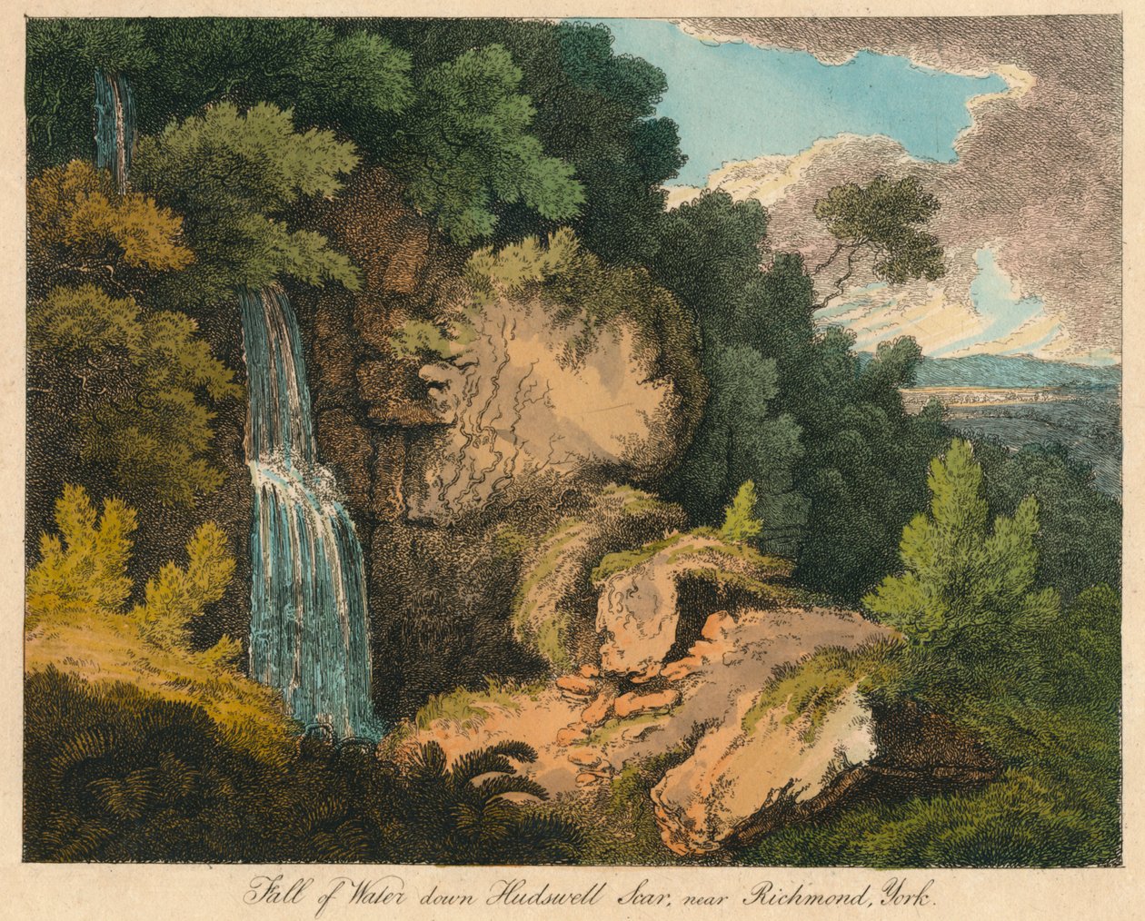 Fall of Water ned Hudswell Scar, nær Richmond, York, 1800-tallet av Unbekannt