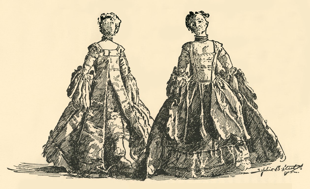 Motedukke i taft Watteau-sekk med bøyle underkjole, c1750-1800, 1937 av Unbekannt