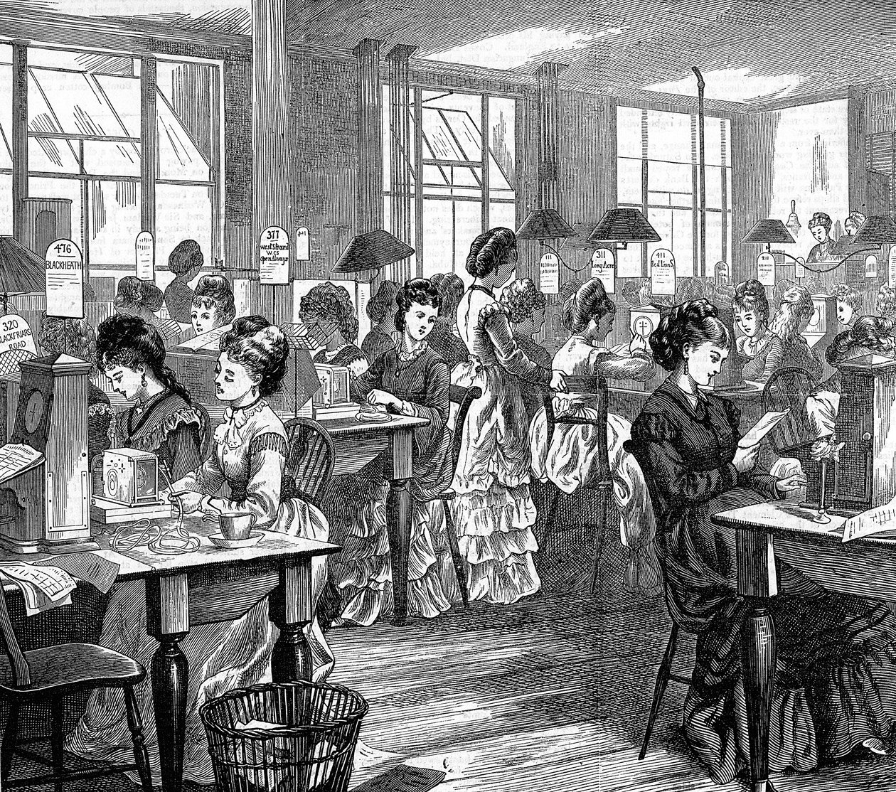 Kvinnelige telegrafarbeidere, 1871 av Unbekannt