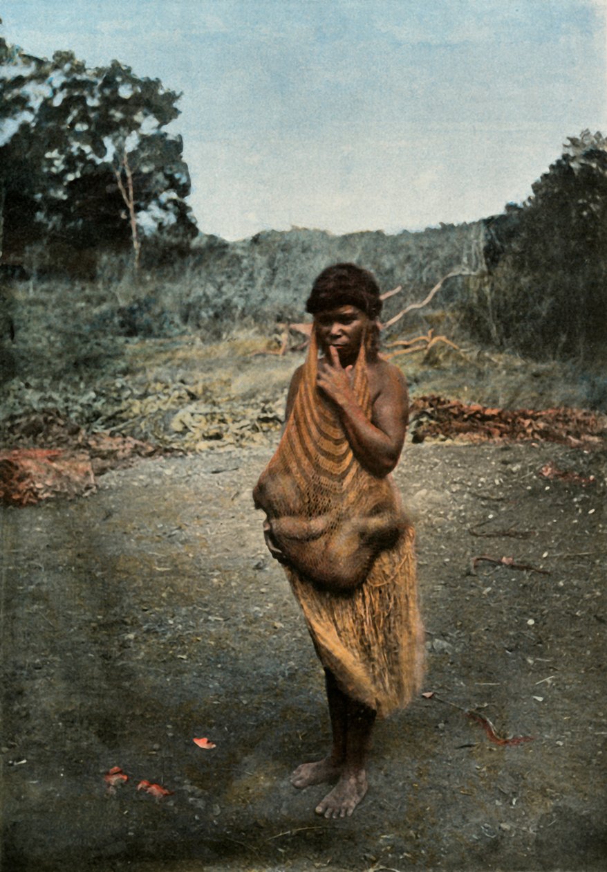 Australsk kvinne som bærer barnet sitt, australsk kvinne som bærer barnet sitt, 1900. av Unbekannt