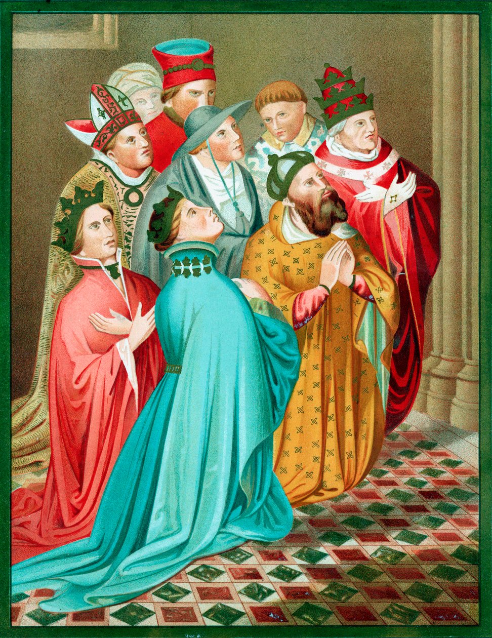 Ferdinand I av Aragon og hans dronning ved bønn, 1417 midten av 1800-tallet av Unbekannt