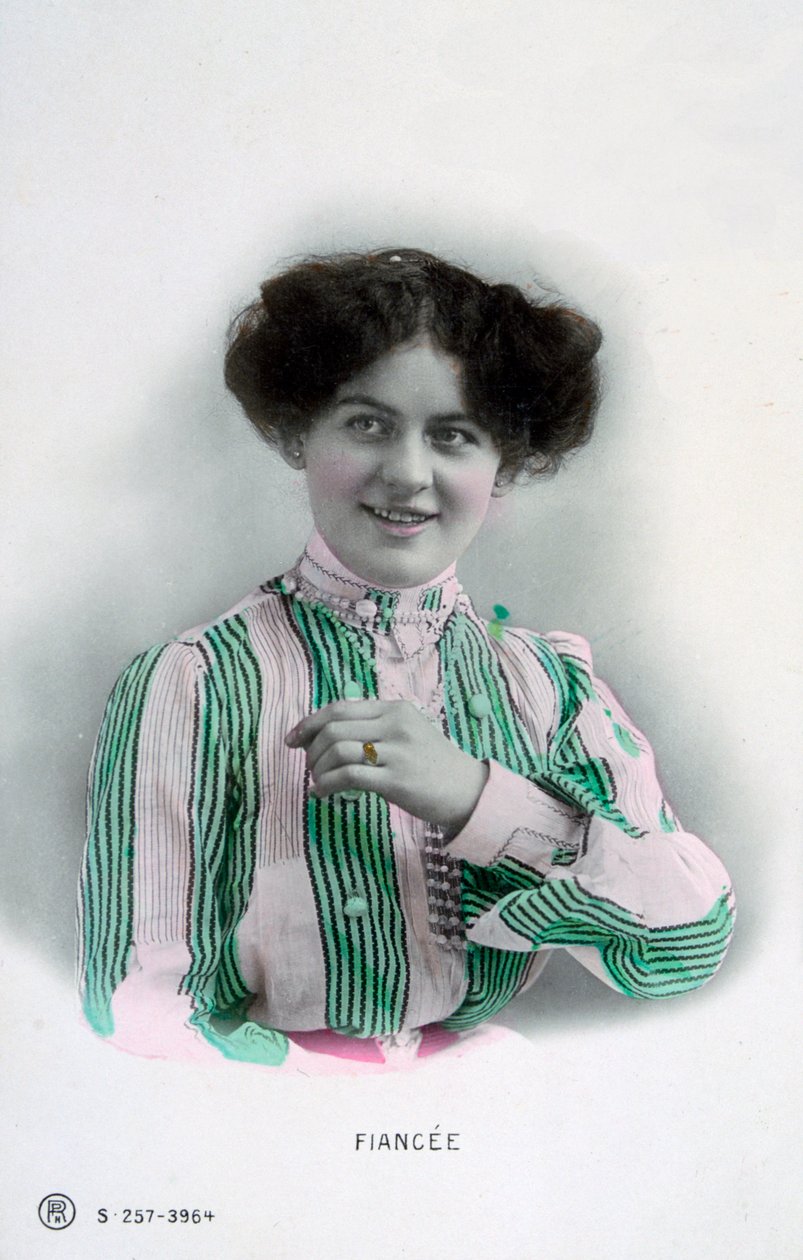 Forlovede, vintage fransk postkort, c1900 av Unbekannt