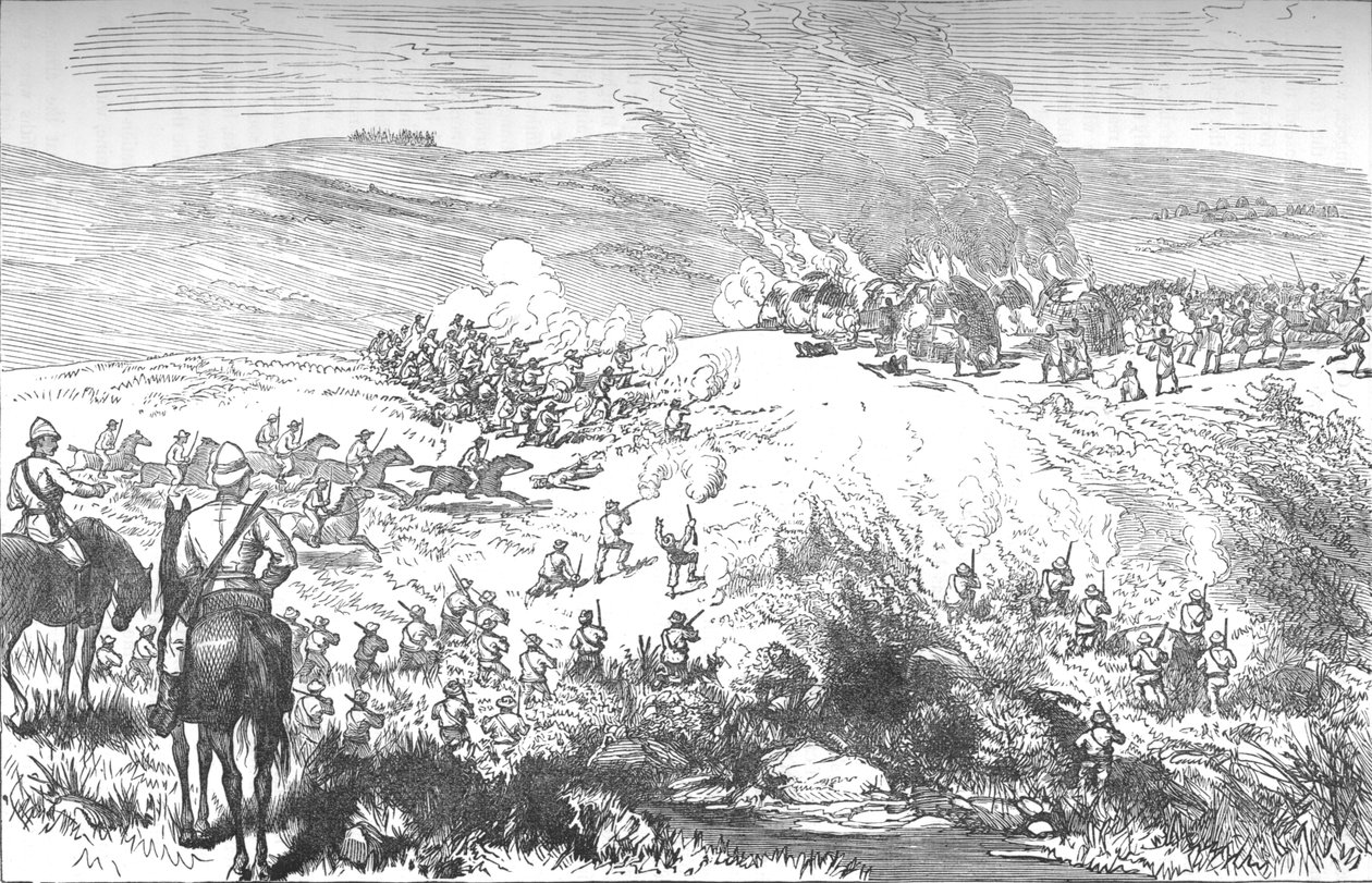 Kamp mellom Galekas og fingoene ved Butterworth River, 4. oktober 1877, c1880 av Unbekannt