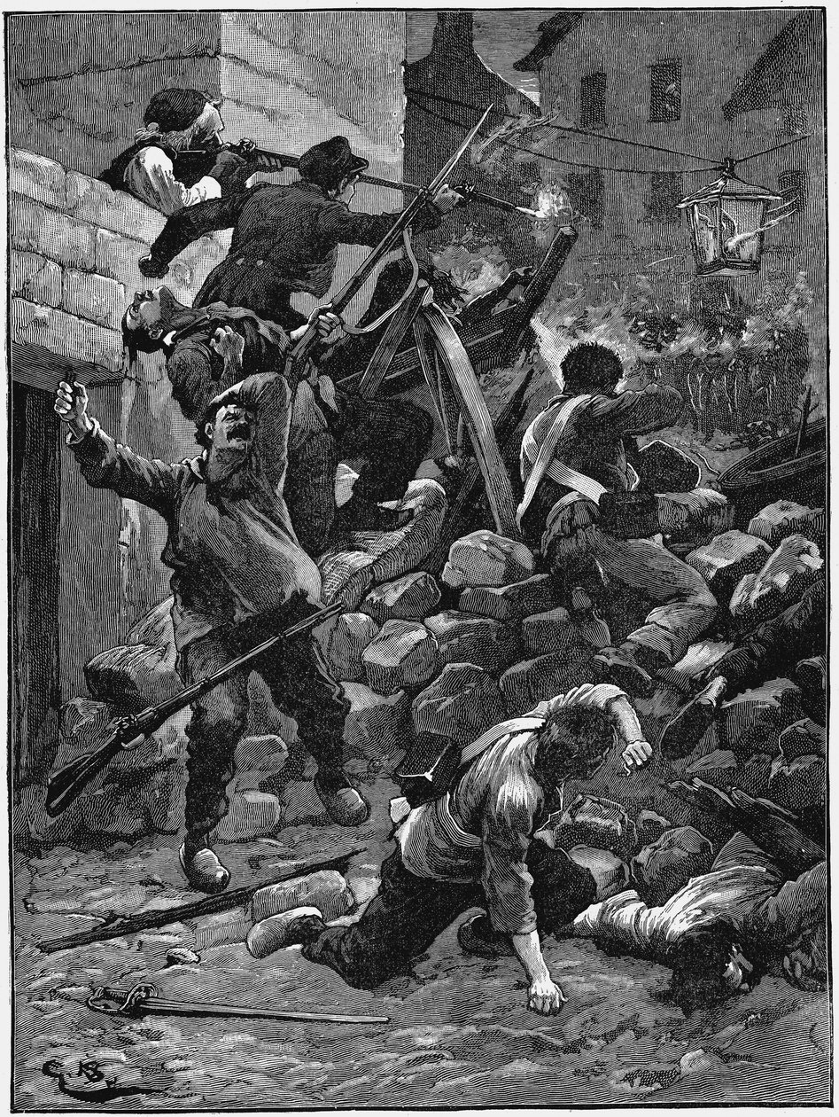 Kamp ved barrikadene, julimonarkiet, Frankrike, 1848 c1885 av Unbekannt