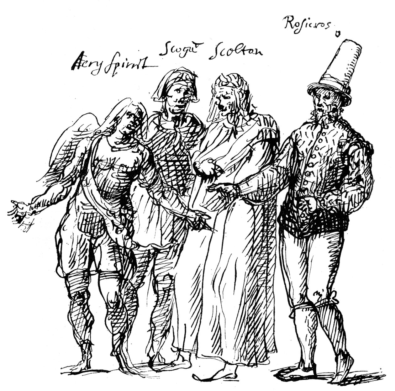 Figurer designet av Inigo Jones for masken til The Fortune Isles, 1600-tallet 1893 av Unbekannt