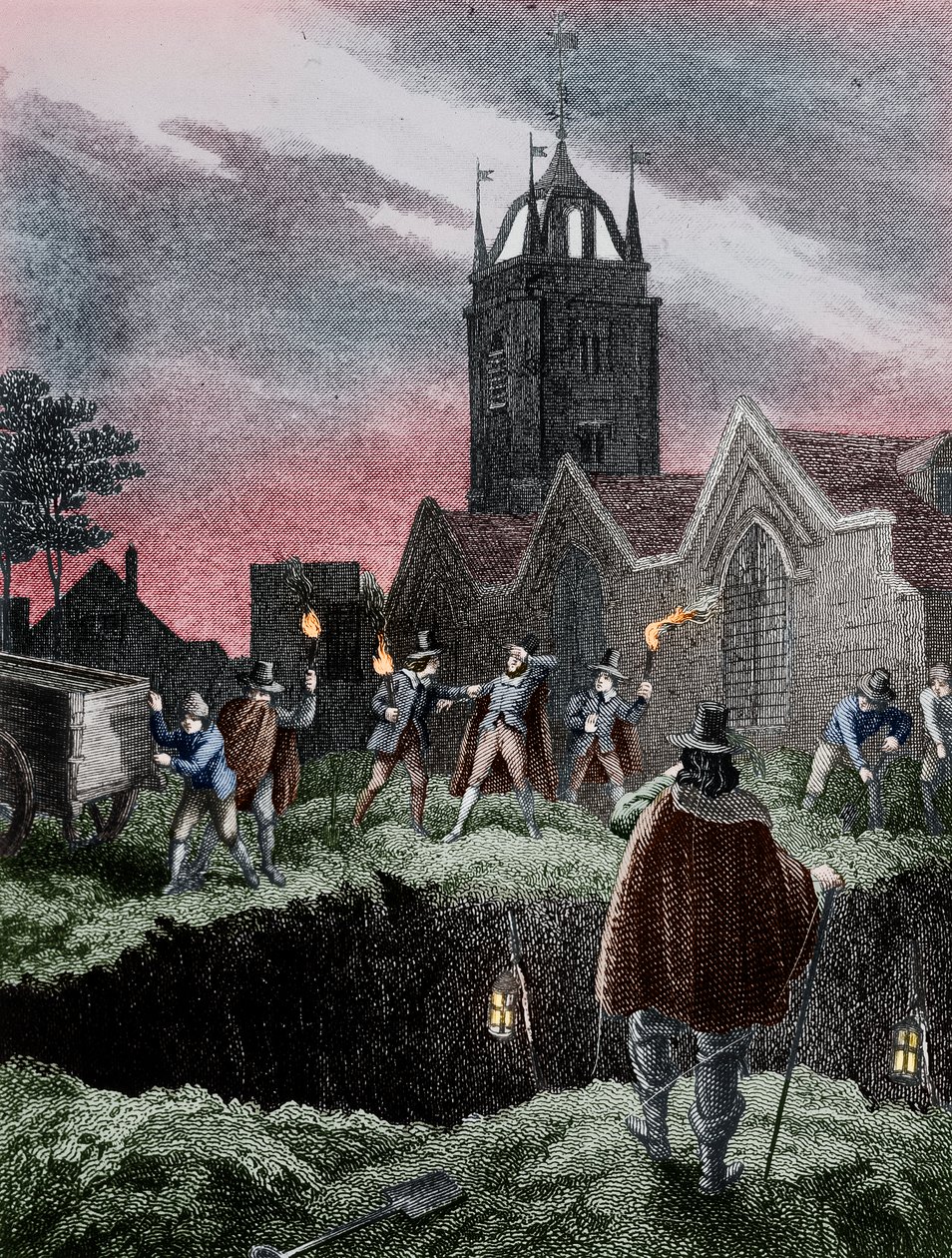 Fyller en massegrav om natten under pesten i London, c1665 av Unbekannt