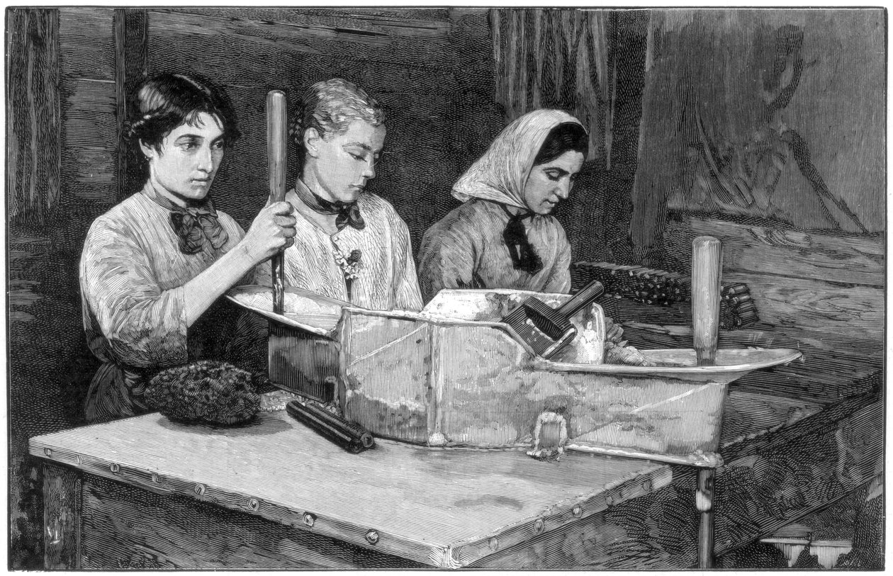 Fylle patroner med dynamittpulver på Isleten, nær Fluelen, Sveits, 1893 av Unbekannt