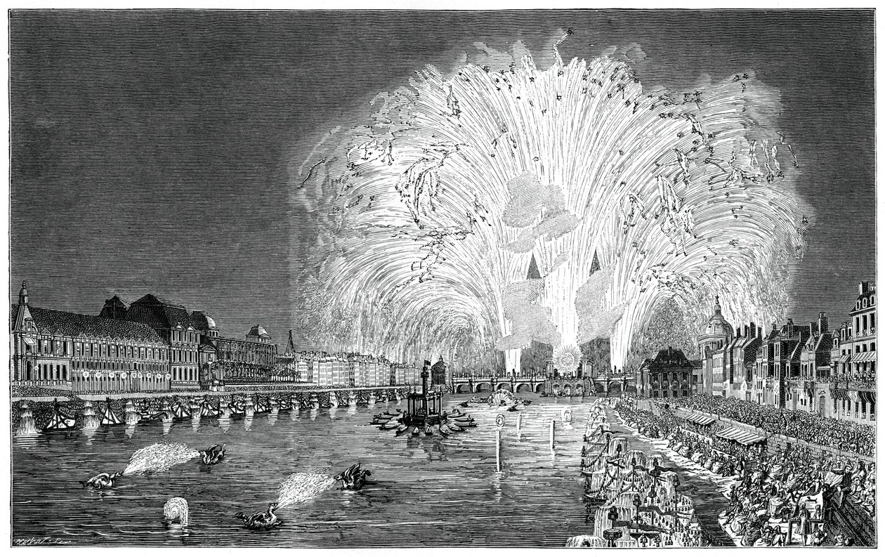 Fyrverkeri på broen, Paris, 1754, 1885 av Unbekannt