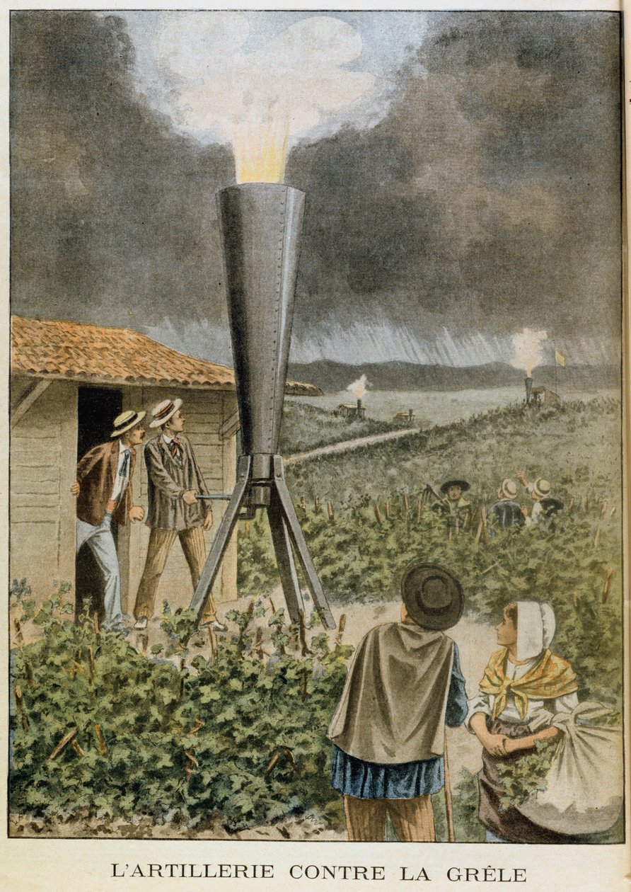 Avfyring av en kanon mot skyer for å forhindre en haglstorm, 1901 av Unbekannt