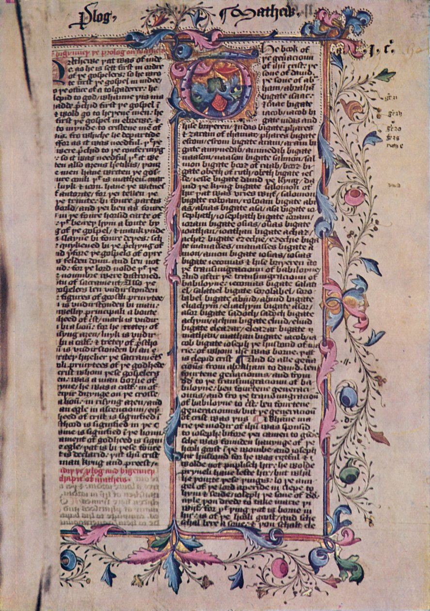 Første side av St Matthews Evangelium, 1400-tallet, 1947 av Unbekannt