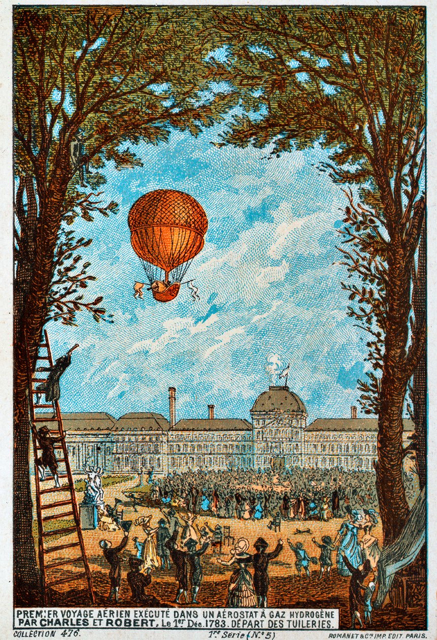 Første flyreise av Charles og Robert, Paris, Frankrike, 1783 1890-årene. av Unbekannt