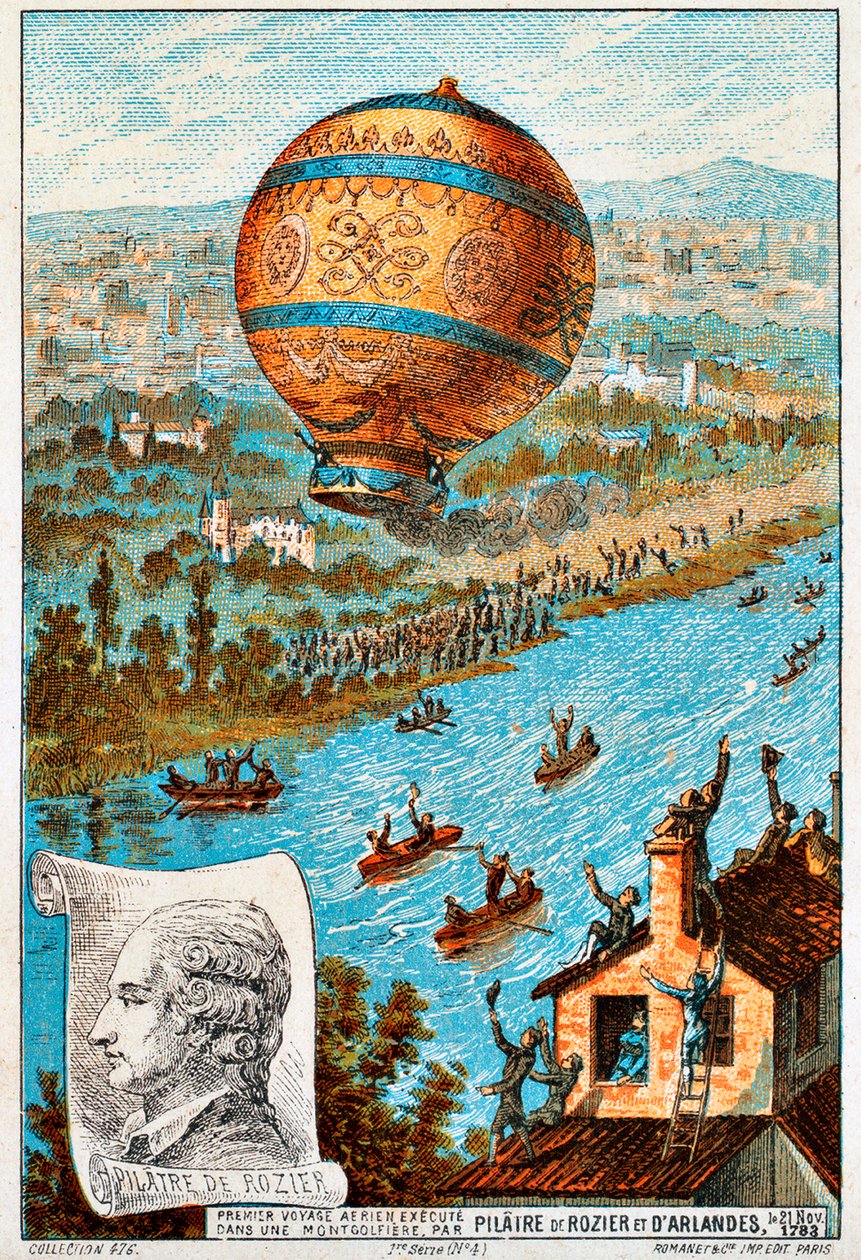 Første flyreise til Pilâtre de Rozier og dArlandes, Paris, Frankrike, 1783 1890-årene. av Unbekannt