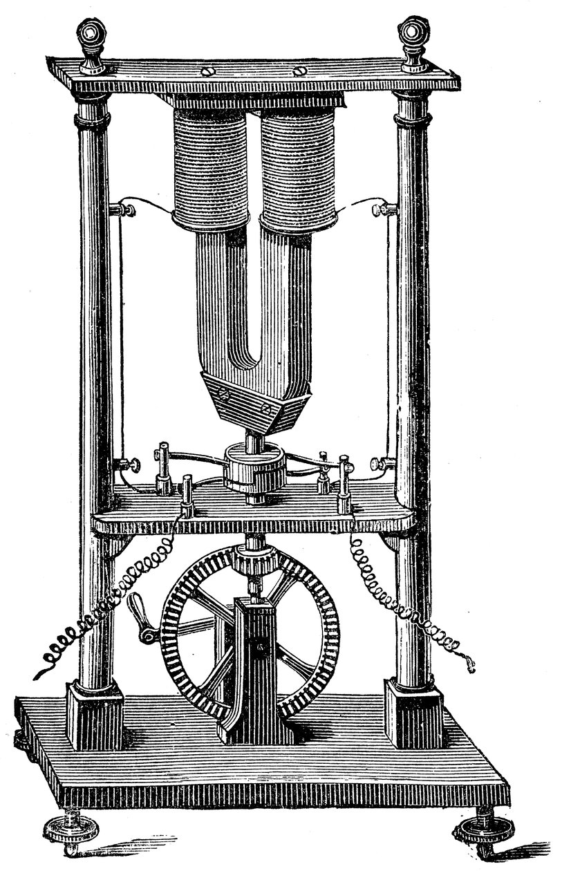 Første magnetoelektriske motor bygget av Hippolyte Pixii, c1832 c1890 av Unbekannt