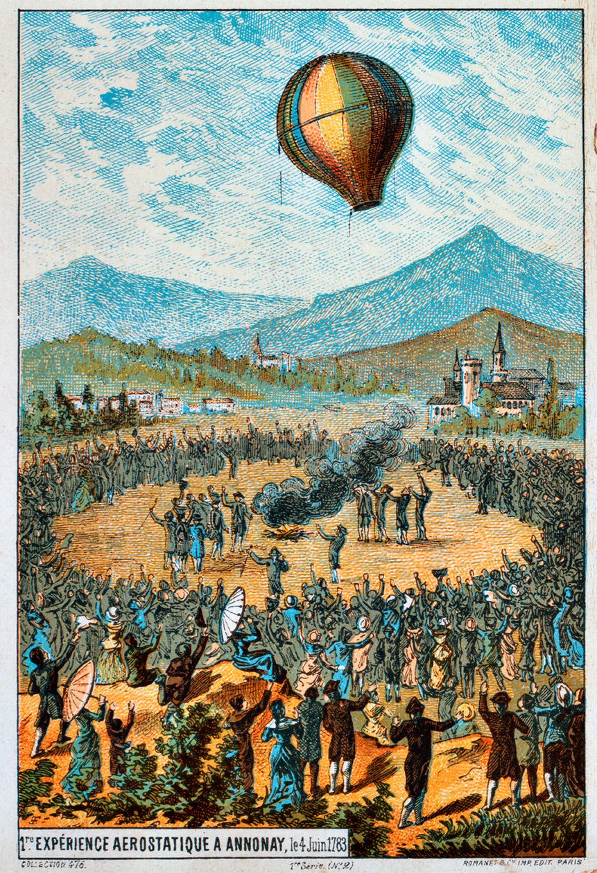 Første prøveflyvning av en varmluftsballong i Annonay, Frankrike, 4. juni, 1783 1890-tallet av Unbekannt